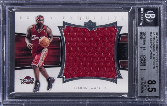 2004-05 UD "Exquisite Collection" Extra Exquisite Jersey #EE-LJ1 LeBron James Jersey Card (#10/25) - BGS NM-MT+ 8.5